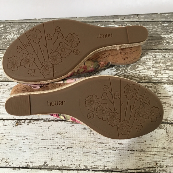 - Hotter ~ PINK FLORAL ~ CORK Wedge Heels~ Sz 6.5 - Picture 5 of 7